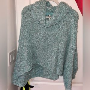 Free People Teal Cowl-Neck Sweater